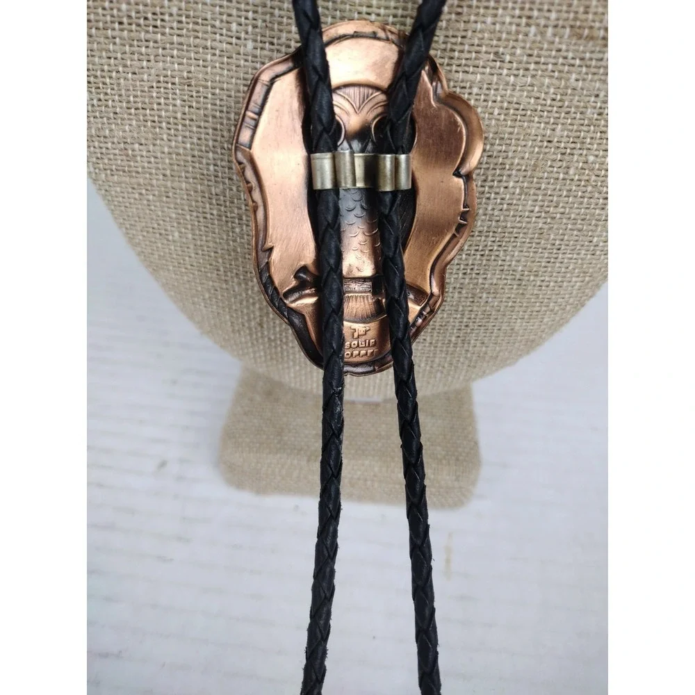 Vintage Solid Copper OWL Bolo Tie Native American Indian Style Rockabilly GPA